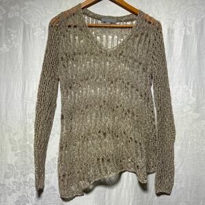 Jana Open Weave Sweater Small Tan Asymmetric Hem Mesh